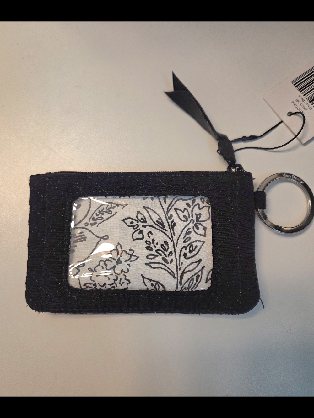 Vera Bradley Black Quilted ID Case with White Floral Insert